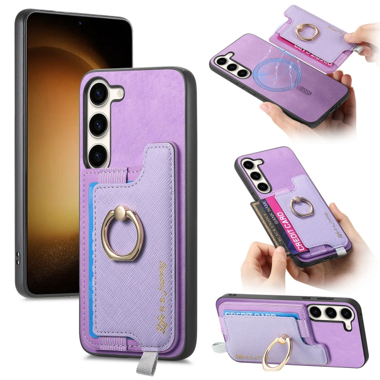 Retro Cross Leather Ring Horizontal Insert Card Bag MagSafe Phone Case, For Samsung Galaxy A54 5G, For Samsung Galaxy S23 Ultra 5G, For Samsung Galaxy S23+ 5G