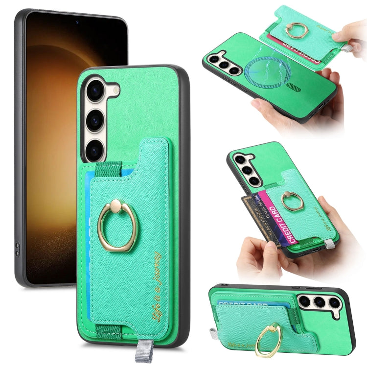 Retro Cross Leather Ring Horizontal Insert Card Bag MagSafe Phone Case, For Samsung Galaxy A54 5G, For Samsung Galaxy S23 Ultra 5G, For Samsung Galaxy S23+ 5G