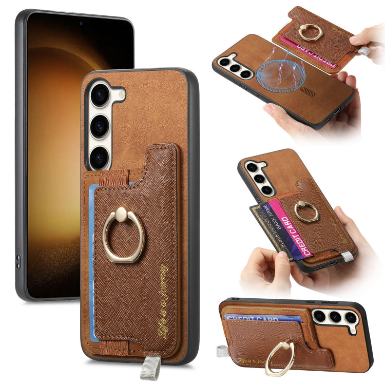 Retro Cross Leather Ring Horizontal Insert Card Bag MagSafe Phone Case, For Samsung Galaxy A54 5G, For Samsung Galaxy S23 Ultra 5G, For Samsung Galaxy S23+ 5G