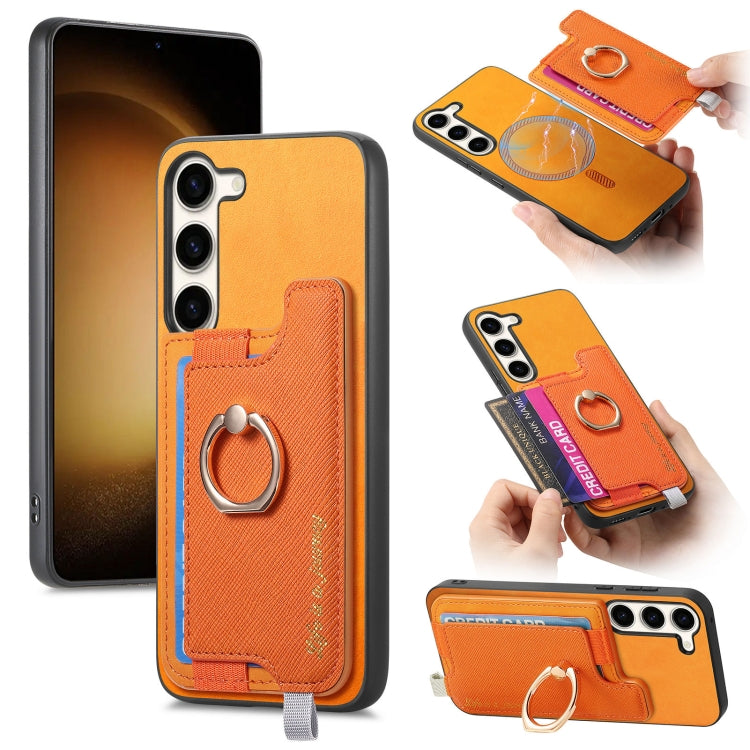 Retro Cross Leather Ring Horizontal Insert Card Bag MagSafe Phone Case, For Samsung Galaxy A54 5G, For Samsung Galaxy S23 Ultra 5G, For Samsung Galaxy S23+ 5G