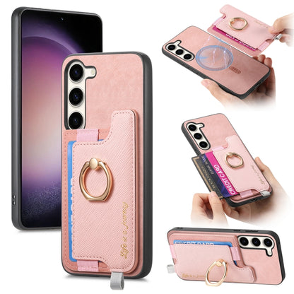 Retro Cross Leather Ring Horizontal Insert Card Bag MagSafe Phone Case, For Samsung Galaxy S23 5G, For Samsung Galaxy A16, For Samsung Galaxy M34 / F34 5G