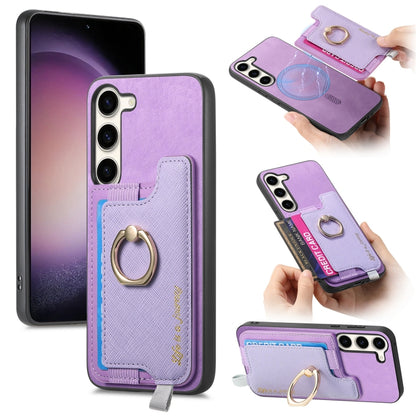 Retro Cross Leather Ring Horizontal Insert Card Bag MagSafe Phone Case, For Samsung Galaxy S23 5G, For Samsung Galaxy A16, For Samsung Galaxy M34 / F34 5G