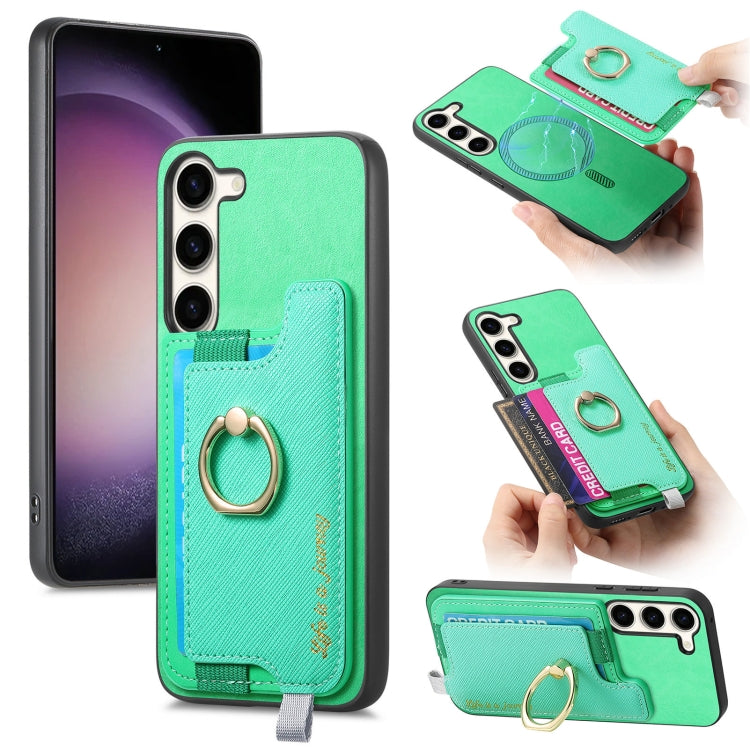 Retro Cross Leather Ring Horizontal Insert Card Bag MagSafe Phone Case, For Samsung Galaxy S23 5G, For Samsung Galaxy A16, For Samsung Galaxy M34 / F34 5G
