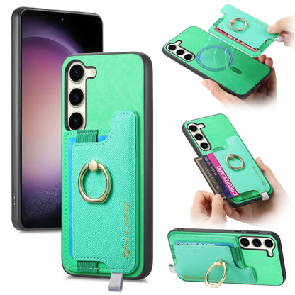 Retro Cross Leather Ring Horizontal Insert Card Bag MagSafe Phone Case, For Samsung Galaxy S23 5G, For Samsung Galaxy A16, For Samsung Galaxy M34 / F34 5G