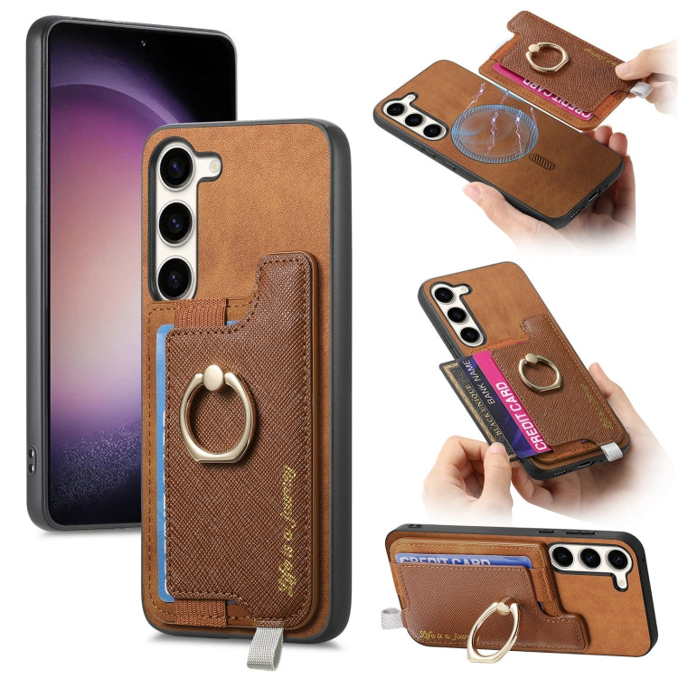 Retro Cross Leather Ring Horizontal Insert Card Bag MagSafe Phone Case, For Samsung Galaxy S23 5G, For Samsung Galaxy A16, For Samsung Galaxy M34 / F34 5G