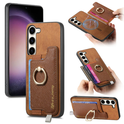 Retro Cross Leather Ring Horizontal Insert Card Bag MagSafe Phone Case, For Samsung Galaxy S23 5G, For Samsung Galaxy A16, For Samsung Galaxy M34 / F34 5G