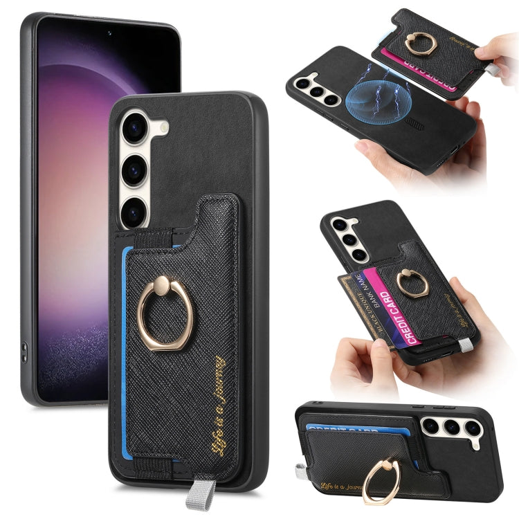 Retro Cross Leather Ring Horizontal Insert Card Bag MagSafe Phone Case, For Samsung Galaxy S23 5G, For Samsung Galaxy A16, For Samsung Galaxy M34 / F34 5G