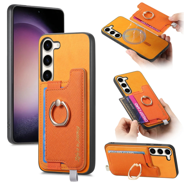 Retro Cross Leather Ring Horizontal Insert Card Bag MagSafe Phone Case, For Samsung Galaxy S23 5G, For Samsung Galaxy A16, For Samsung Galaxy M34 / F34 5G