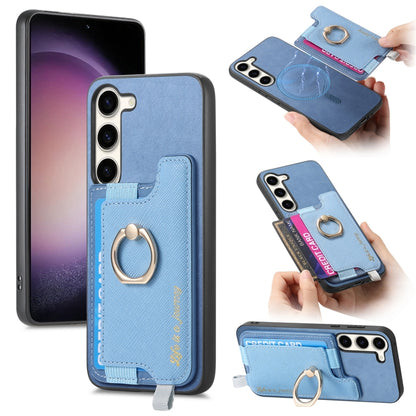 Retro Cross Leather Ring Horizontal Insert Card Bag MagSafe Phone Case, For Samsung Galaxy S23 5G, For Samsung Galaxy A16, For Samsung Galaxy M34 / F34 5G