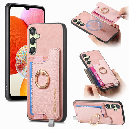 Retro Cross Leather Ring Horizontal Insert Card Bag MagSafe Phone Case, For Samsung Galaxy M54 / F54 5G, For Samsung Galaxy A14