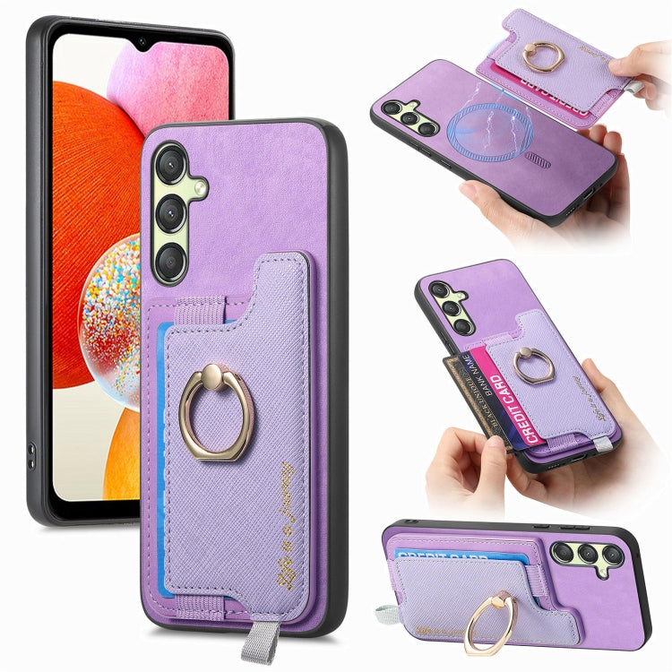 Retro Cross Leather Ring Horizontal Insert Card Bag MagSafe Phone Case, For Samsung Galaxy M54 / F54 5G, For Samsung Galaxy A14