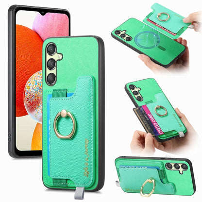 Retro Cross Leather Ring Horizontal Insert Card Bag MagSafe Phone Case, For Samsung Galaxy M54 / F54 5G, For Samsung Galaxy A14