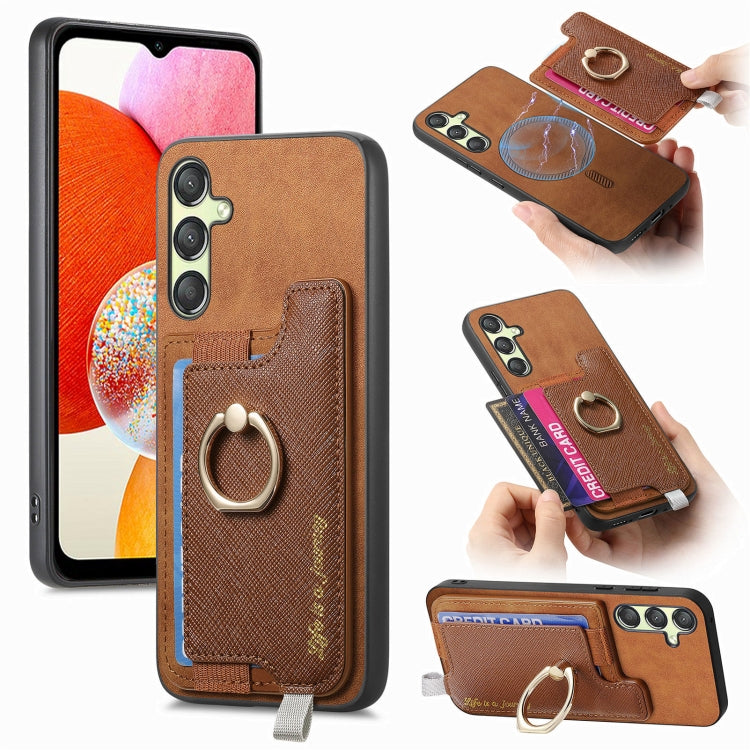 Retro Cross Leather Ring Horizontal Insert Card Bag MagSafe Phone Case, For Samsung Galaxy M54 / F54 5G, For Samsung Galaxy A14