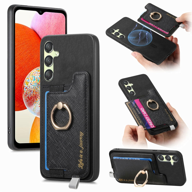 Retro Cross Leather Ring Horizontal Insert Card Bag MagSafe Phone Case, For Samsung Galaxy M54 / F54 5G, For Samsung Galaxy A14