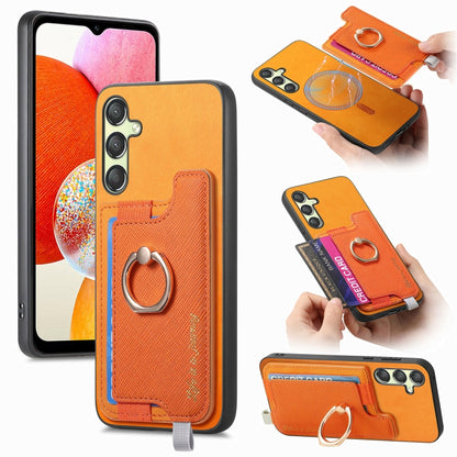 Retro Cross Leather Ring Horizontal Insert Card Bag MagSafe Phone Case, For Samsung Galaxy M54 / F54 5G, For Samsung Galaxy A14