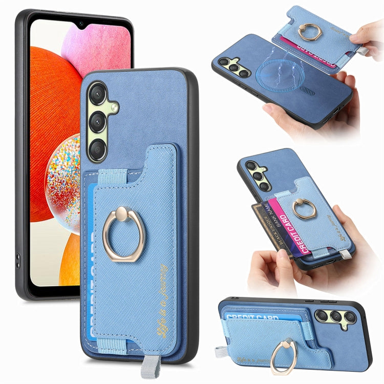 Retro Cross Leather Ring Horizontal Insert Card Bag MagSafe Phone Case, For Samsung Galaxy M54 / F54 5G, For Samsung Galaxy A14