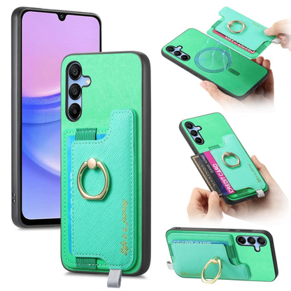 Retro Cross Leather Ring Horizontal Insert Card Bag MagSafe Phone Case, For Samsung Galaxy S23 5G, For Samsung Galaxy A16, For Samsung Galaxy M34 / F34 5G