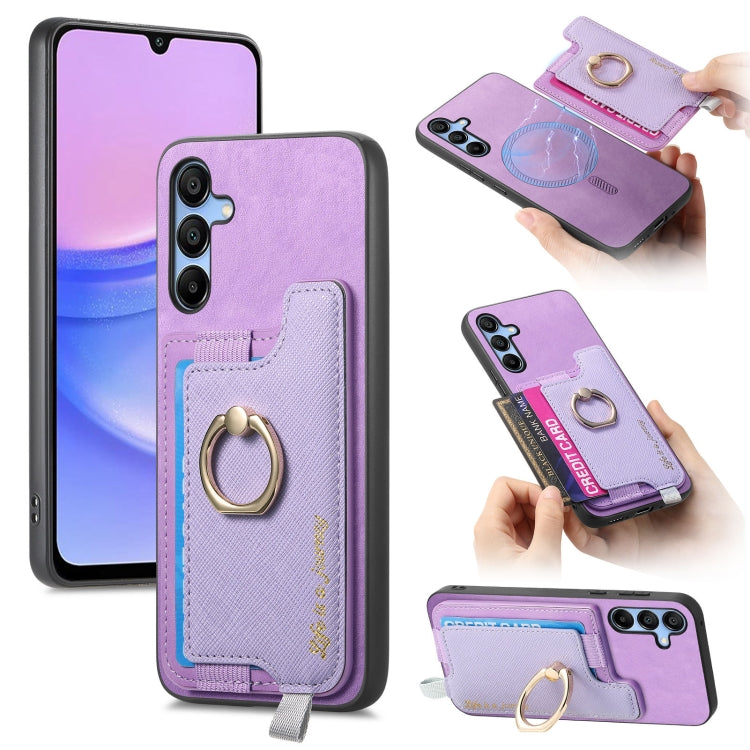 Retro Cross Leather Ring Horizontal Insert Card Bag MagSafe Phone Case, For Samsung Galaxy M54 / F54 5G, For Samsung Galaxy A14