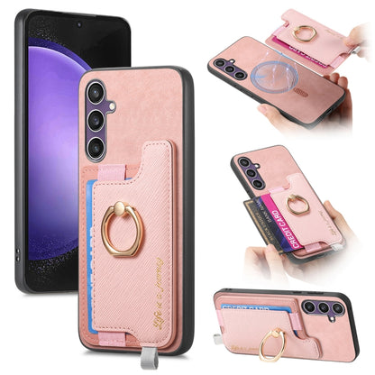Retro Cross Leather Ring Horizontal Insert Card Bag MagSafe Phone Case, For Samsung Galaxy A06, For Samsung Galaxy S24 FE 5G, For Samsung Galaxy A55 5G