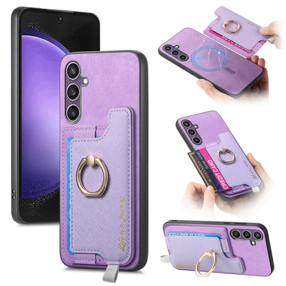 Retro Cross Leather Ring Horizontal Insert Card Bag MagSafe Phone Case, For Samsung Galaxy A06, For Samsung Galaxy S24 FE 5G, For Samsung Galaxy A55 5G