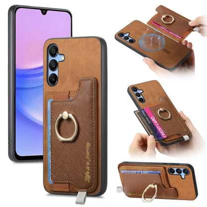 Retro Cross Leather Ring Horizontal Insert Card Bag MagSafe Phone Case, For Samsung Galaxy S23 5G, For Samsung Galaxy A16, For Samsung Galaxy M34 / F34 5G