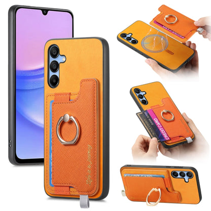 Retro Cross Leather Ring Horizontal Insert Card Bag MagSafe Phone Case, For Samsung Galaxy S23 5G, For Samsung Galaxy A16, For Samsung Galaxy M34 / F34 5G