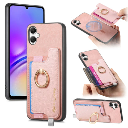 Retro Cross Leather Ring Horizontal Insert Card Bag MagSafe Phone Case, For Samsung Galaxy A06, For Samsung Galaxy S24 FE 5G, For Samsung Galaxy A55 5G