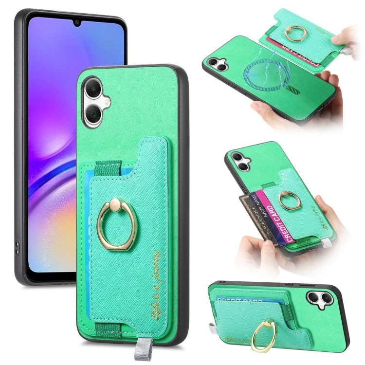 Retro Cross Leather Ring Horizontal Insert Card Bag MagSafe Phone Case, For Samsung Galaxy A06, For Samsung Galaxy S24 FE 5G, For Samsung Galaxy A55 5G