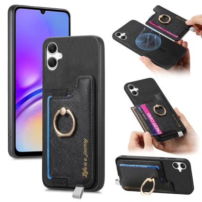 Retro Cross Leather Ring Horizontal Insert Card Bag MagSafe Phone Case, For Samsung Galaxy A06, For Samsung Galaxy S24 FE 5G, For Samsung Galaxy A55 5G