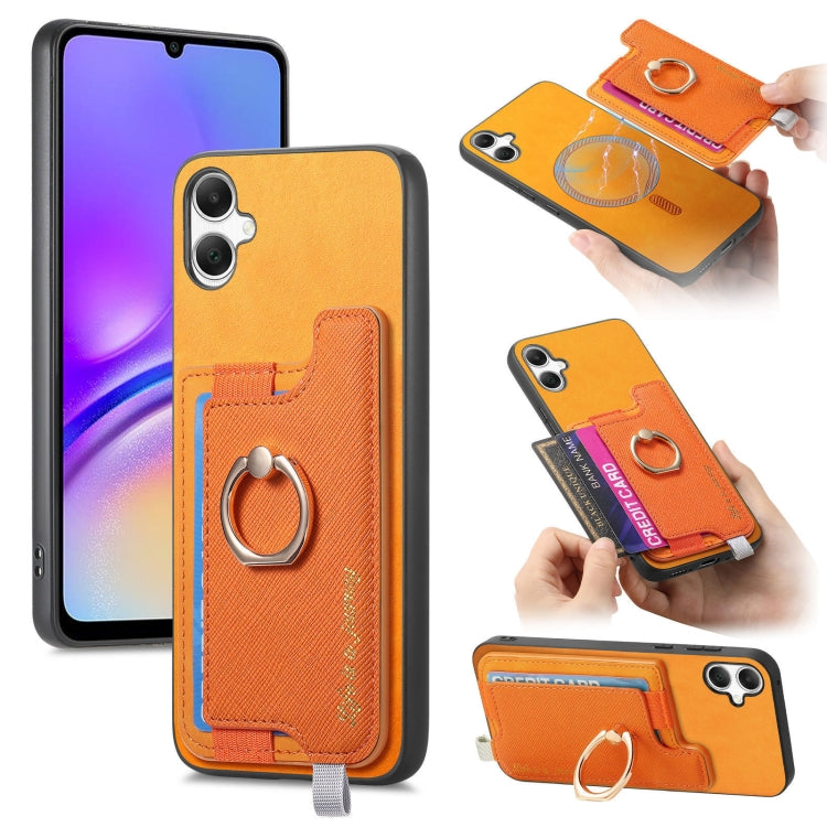 Retro Cross Leather Ring Horizontal Insert Card Bag MagSafe Phone Case, For Samsung Galaxy A06, For Samsung Galaxy S24 FE 5G, For Samsung Galaxy XCover 7