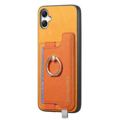Retro Cross Leather Ring Horizontal Insert Card Bag MagSafe Phone Case, For Samsung Galaxy A06, For Samsung Galaxy S24 FE 5G, For Samsung Galaxy A55 5G
