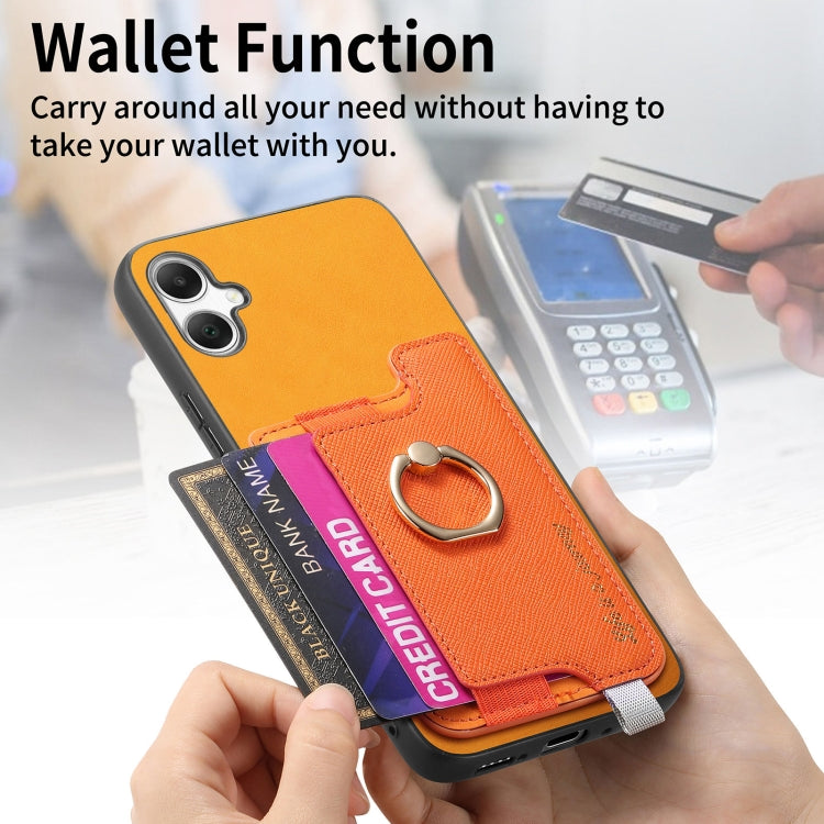 Retro Cross Leather Ring Horizontal Insert Card Bag MagSafe Phone Case, For Samsung Galaxy A06, For Samsung Galaxy S24 FE 5G, For Samsung Galaxy A55 5G