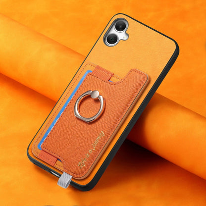 Retro Cross Leather Ring Horizontal Insert Card Bag MagSafe Phone Case, For Samsung Galaxy A06, For Samsung Galaxy S24 FE 5G, For Samsung Galaxy XCover 7