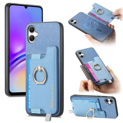 Retro Cross Leather Ring Horizontal Insert Card Bag MagSafe Phone Case, For Samsung Galaxy A06, For Samsung Galaxy S24 FE 5G, For Samsung Galaxy A55 5G
