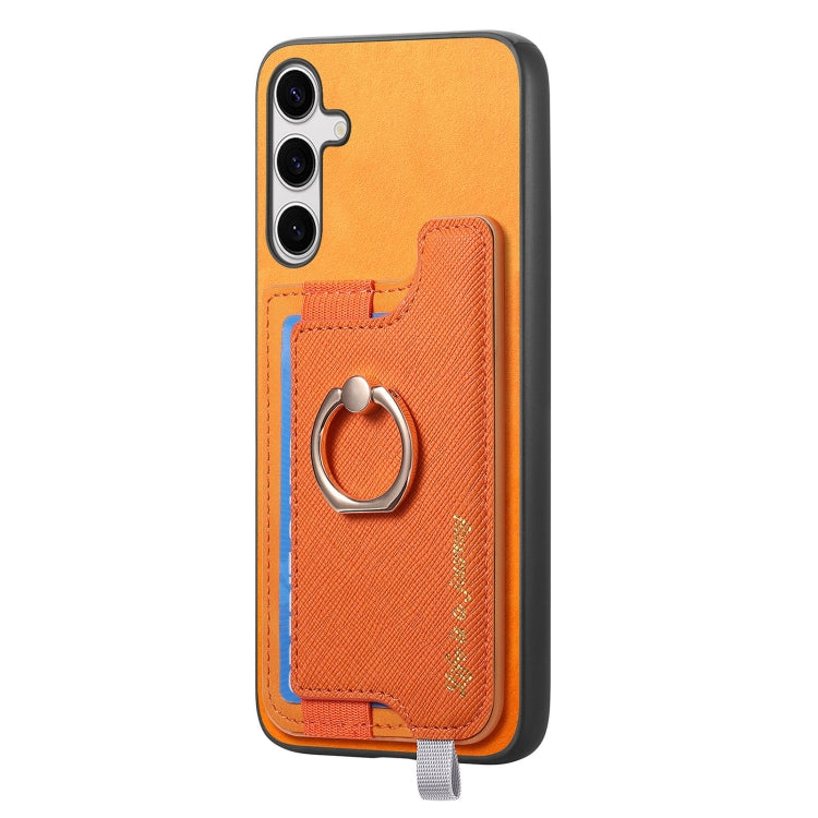 Retro Cross Leather Ring Horizontal Insert Card Bag MagSafe Phone Case, For Samsung Galaxy S25 5G, For Samsung Galaxy S25+ 5G, For Samsung Galaxy S25 Ultra 5G