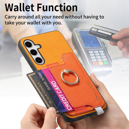 Retro Cross Leather Ring Horizontal Insert Card Bag MagSafe Phone Case, For Samsung Galaxy S25 5G, For Samsung Galaxy S25+ 5G, For Samsung Galaxy S25 Ultra 5G