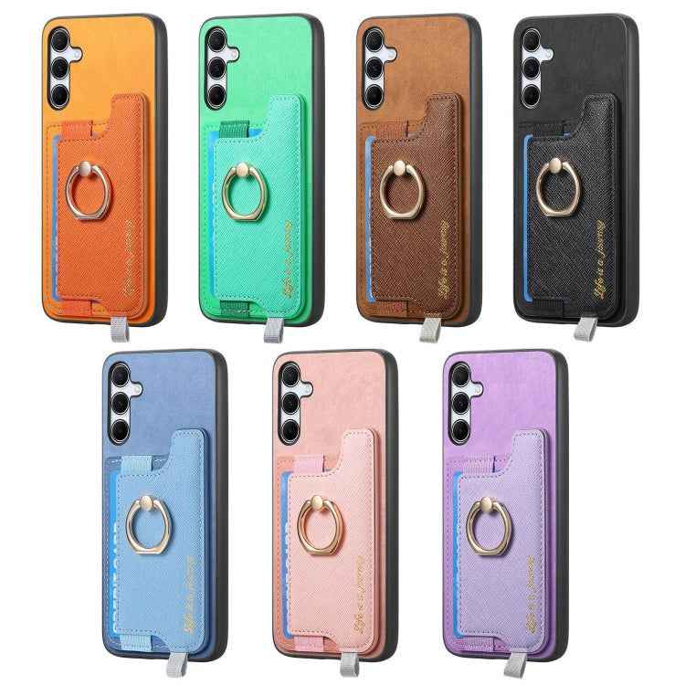 Retro Cross Leather Ring Horizontal Insert Card Bag MagSafe Phone Case, For Samsung Galaxy M54 / F54 5G, For Samsung Galaxy A14