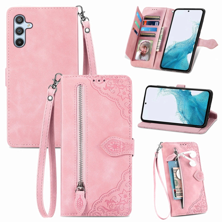 Embossed Flower Zipper Leather Phone Case, For Samsung Galaxy A26 5G, For Samsung Galaxy A36 5G, For Samsung Galaxy S25 5G, For Samsung Galaxy S25+ 5G
