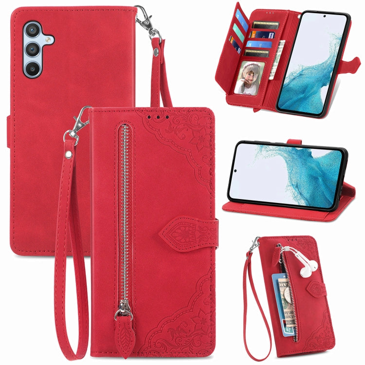 Embossed Flower Zipper Leather Phone Case, For Samsung Galaxy A26 5G, For Samsung Galaxy A36 5G, For Samsung Galaxy S25 5G, For Samsung Galaxy S25+ 5G