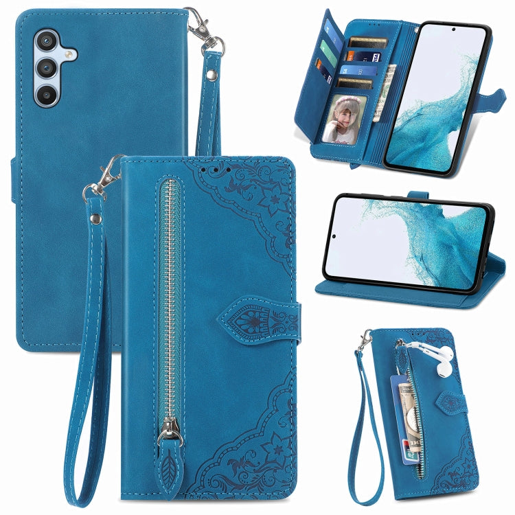 Embossed Flower Zipper Leather Phone Case, For Samsung Galaxy A26 5G, For Samsung Galaxy A36 5G, For Samsung Galaxy S25 5G, For Samsung Galaxy S25+ 5G