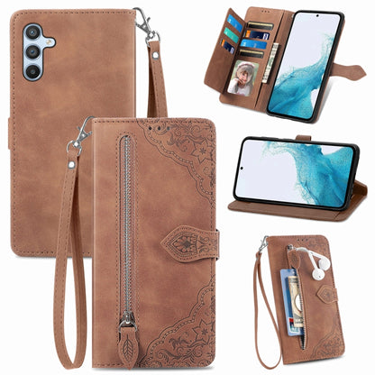 Embossed Flower Zipper Leather Phone Case, For Samsung Galaxy A26 5G, For Samsung Galaxy A36 5G, For Samsung Galaxy S25 5G, For Samsung Galaxy S25+ 5G