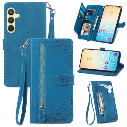 Embossed Flower Zipper Leather Phone Case, For Samsung Galaxy A26 5G, For Samsung Galaxy A36 5G, For Samsung Galaxy S25 5G, For Samsung Galaxy S25+ 5G