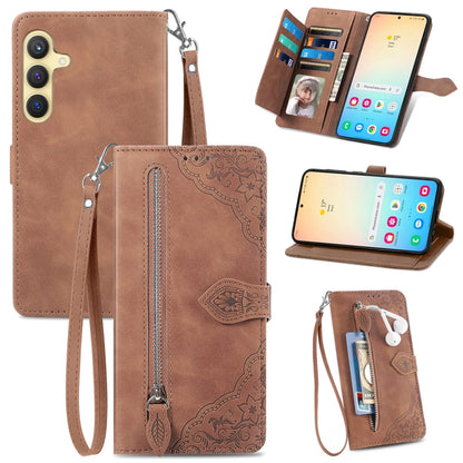 Embossed Flower Zipper Leather Phone Case, For Samsung Galaxy A26 5G, For Samsung Galaxy A36 5G, For Samsung Galaxy S25 5G, For Samsung Galaxy S25+ 5G