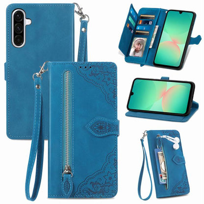 Embossed Flower Zipper Leather Phone Case, For Samsung Galaxy A26 5G, For Samsung Galaxy A36 5G, For Samsung Galaxy S25 5G, For Samsung Galaxy S25+ 5G