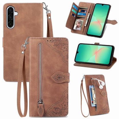 Embossed Flower Zipper Leather Phone Case, For Samsung Galaxy A26 5G, For Samsung Galaxy A36 5G, For Samsung Galaxy S25 5G, For Samsung Galaxy S25+ 5G