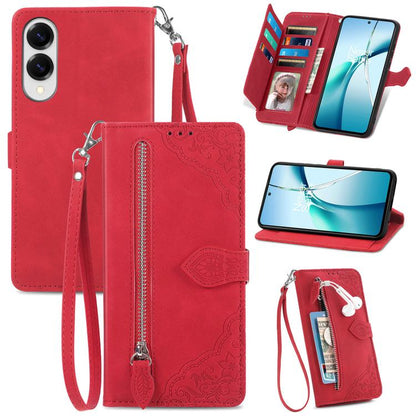 Embossed Flower Zipper Leather Phone Case, For Samsung Galaxy A57 5G, For Samsung Galaxy A37 5G, For Samsung Galaxy S25 Edge 5G, For Samsung Galaxy A56 5G