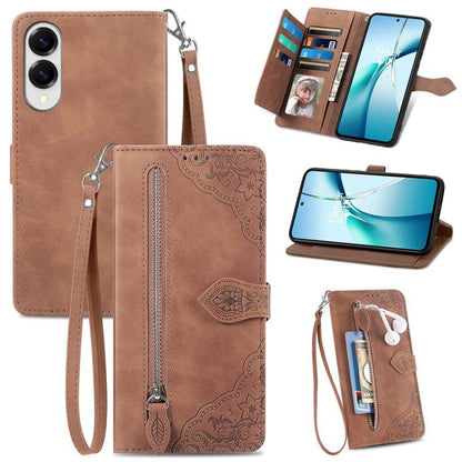 Embossed Flower Zipper Leather Phone Case, For Samsung Galaxy A57 5G, For Samsung Galaxy A37 5G, For Samsung Galaxy S25 Edge 5G, For Samsung Galaxy A56 5G