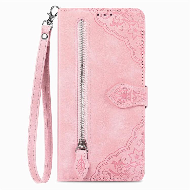 Embossed Flower Zipper Leather Phone Case, For Samsung Galaxy A57 5G, For Samsung Galaxy A37 5G, For Samsung Galaxy S25 Edge 5G, For Samsung Galaxy A56 5G