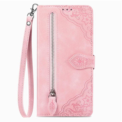 Embossed Flower Zipper Leather Phone Case, For Samsung Galaxy A57 5G, For Samsung Galaxy A37 5G, For Samsung Galaxy S25 Edge 5G, For Samsung Galaxy A56 5G