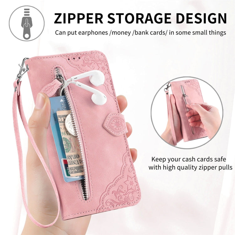 Embossed Flower Zipper Leather Phone Case, For Samsung Galaxy A26 5G, For Samsung Galaxy A36 5G, For Samsung Galaxy S25 5G, For Samsung Galaxy S25+ 5G